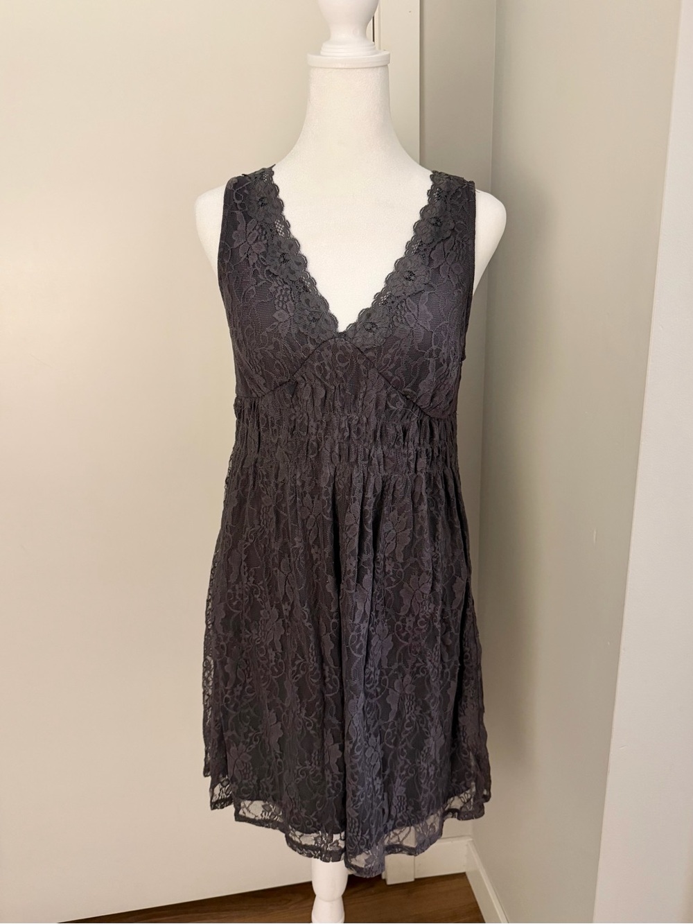 Dark Gray Lace Babydoll Mini Dress Xhilaration